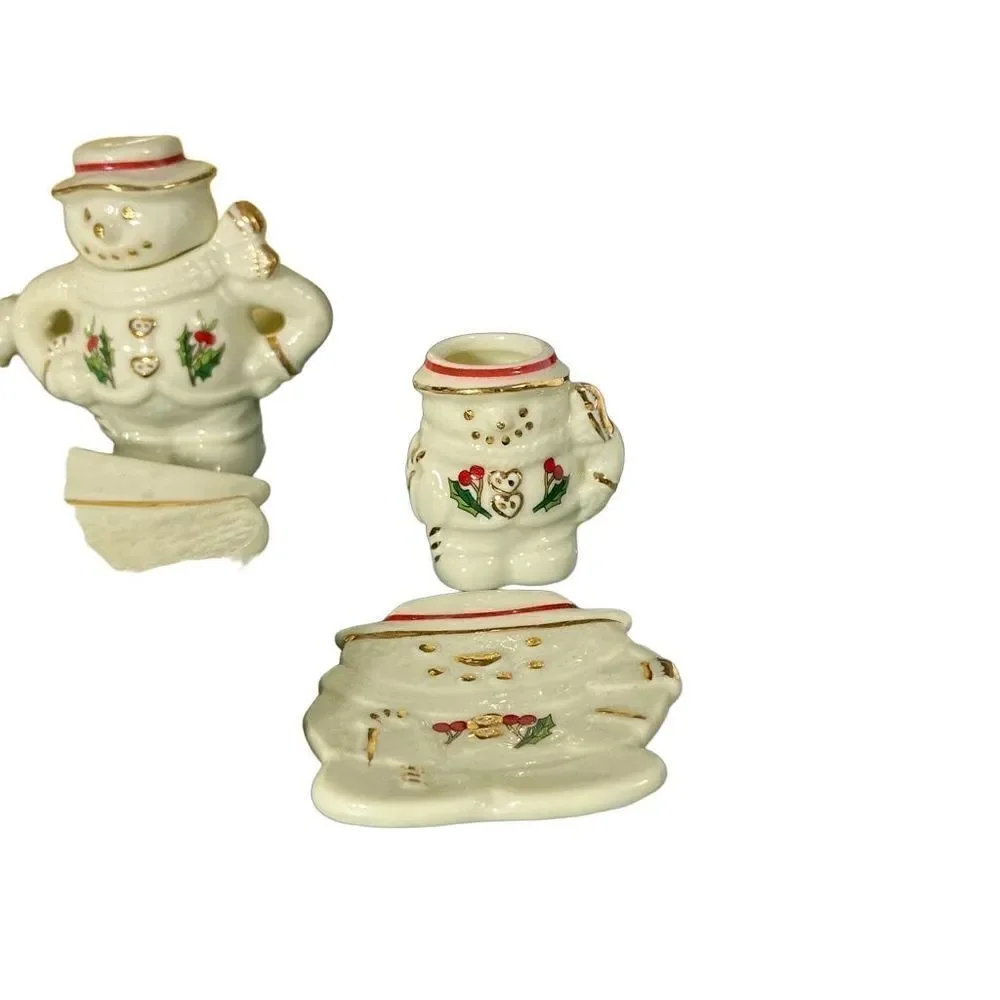 Formalities by Baum Brothers 10 pc Snowman Holly Berries Mini Tea Set Ivory Gold